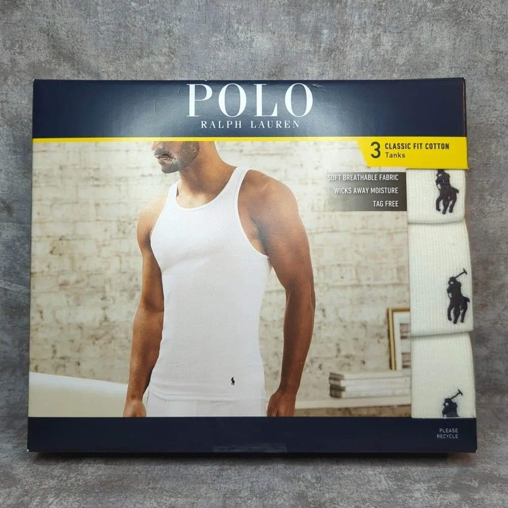 Polo Ralph Lauren Men's Medium Ribbed Classic Fit Tank Top Size White 3 Pack